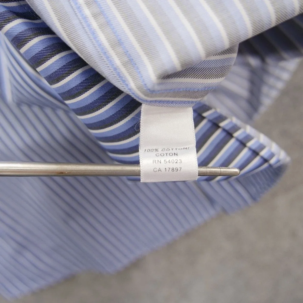Banana Republic Shirt Mens Large 16.5 Blue Button Up Striped Dress Long Sleeve